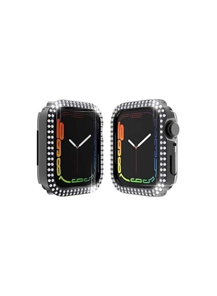 حافظة واقية متوافقة مع ساعة Apple Watch Series 7 مقاس 41 مم، غطاء مزدوج الصف من الكريستال اللامع والماس، غطاء واقٍ مطلي بالبولي كربونات مع إطار ممتص للصدمات (أسود، 41 مم) - Image 1