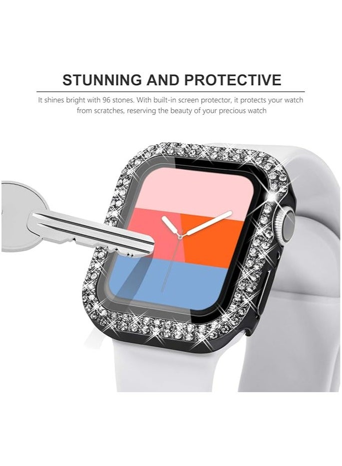 حافظة واقية متوافقة مع ساعة Apple Watch Series 7 مقاس 41 مم، غطاء مزدوج الصف من الكريستال اللامع والماس، غطاء واقٍ مطلي بالبولي كربونات مع إطار ممتص للصدمات (أسود، 41 مم) - Image 2