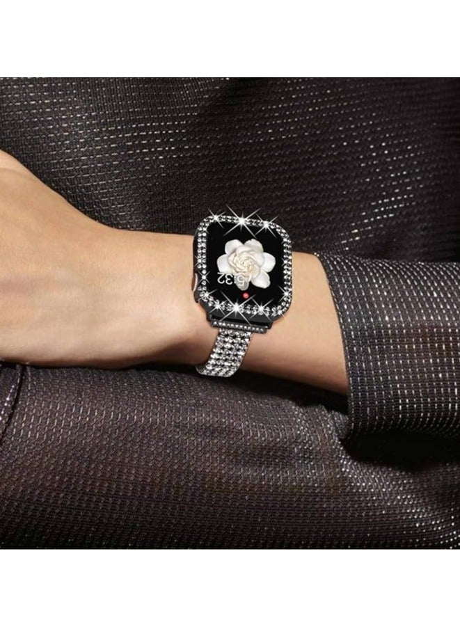 حافظة واقية متوافقة مع ساعة Apple Watch Series 7 مقاس 41 مم، غطاء مزدوج الصف من الكريستال اللامع والماس، غطاء واقٍ مطلي بالبولي كربونات مع إطار ممتص للصدمات (أسود، 41 مم) - Image 3
