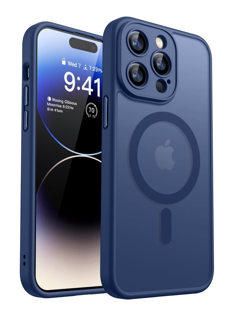 ESCASE Magnetic Cover for iPhone 14 Pro Max 6.7 Inch, MagSafe Compatible, Full Camera Protection, Translucent Matte Slim Protective Shockproof Case, Blue - Image 1