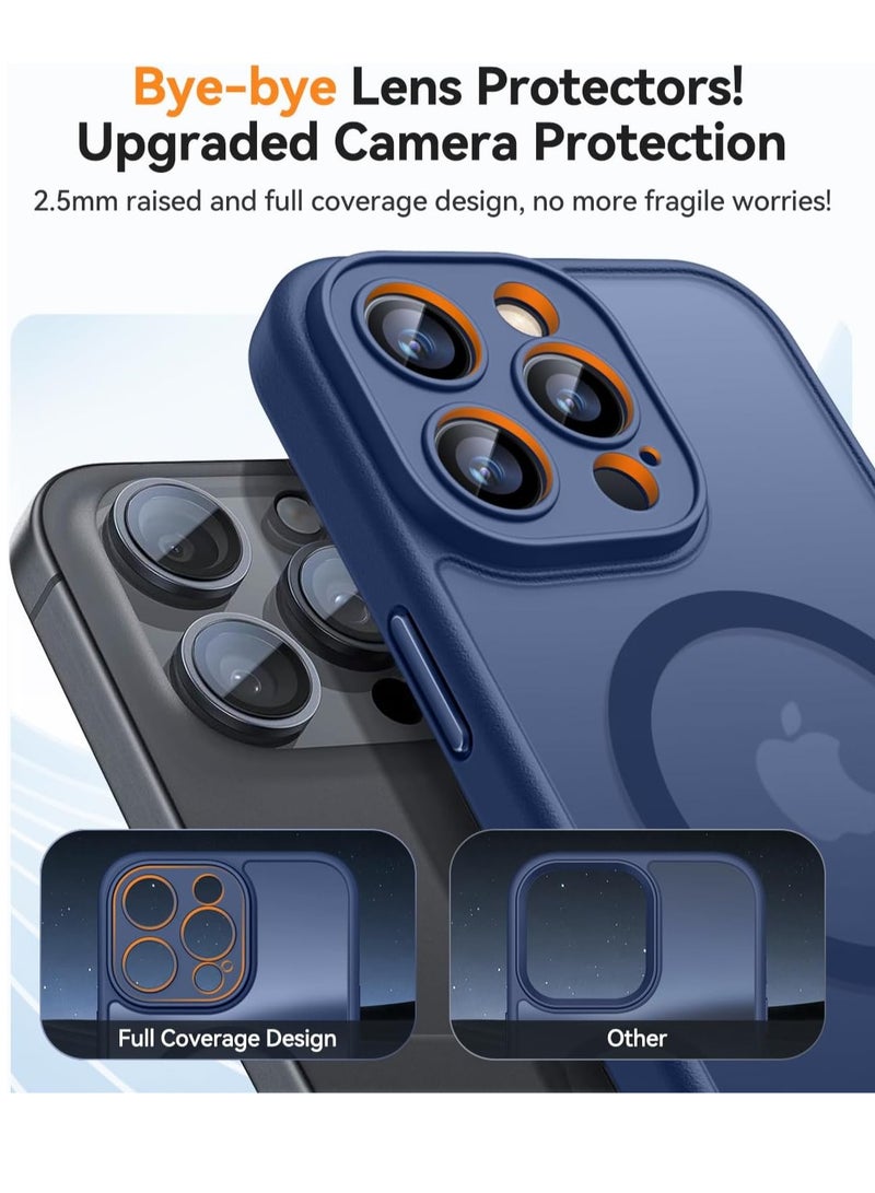 ESCASE Magnetic Cover for iPhone 14 Pro Max 6.7 Inch, MagSafe Compatible, Full Camera Protection, Translucent Matte Slim Protective Shockproof Case, Blue - Image 3