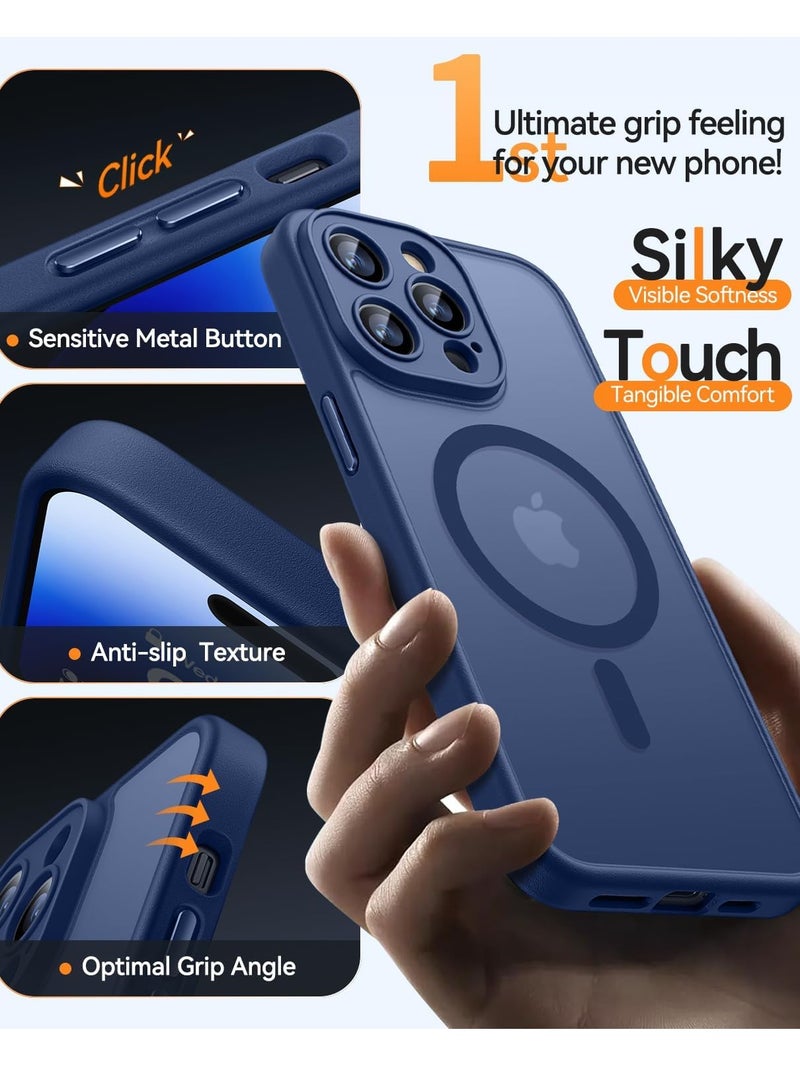 ESCASE Magnetic Cover for iPhone 14 Pro Max 6.7 Inch, MagSafe Compatible, Full Camera Protection, Translucent Matte Slim Protective Shockproof Case, Blue - Image 5