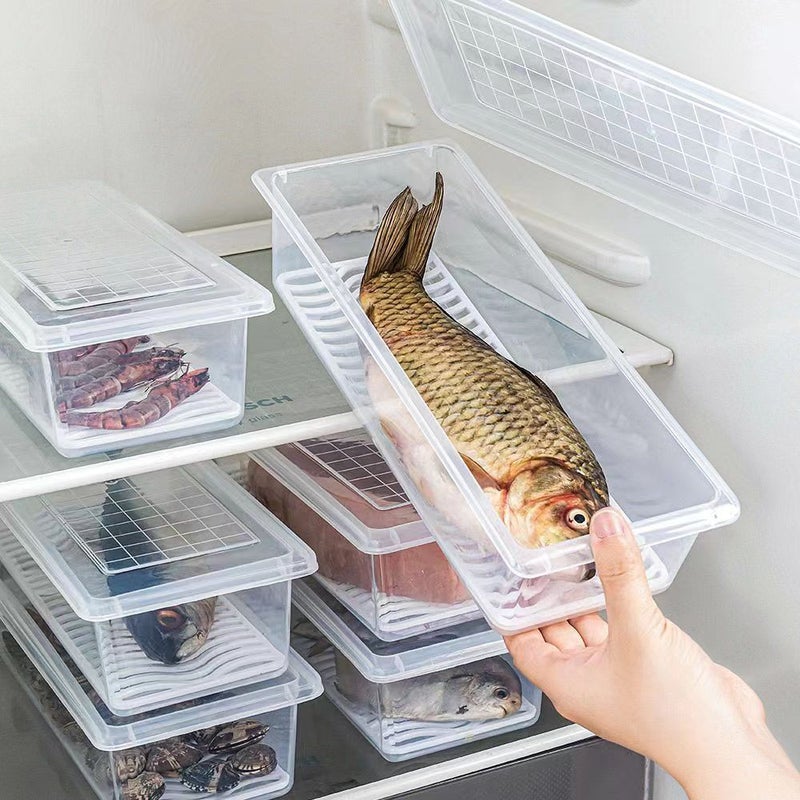 Japanese refrigerator freezer drain preservation box food grade antibacterial sealed anti-flavor fresh fish box(Extra large crisper box 28*20*5.5, Transparent) - Image 2