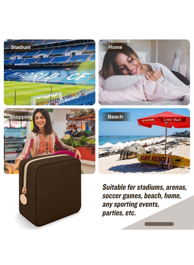 Iqimott Nylon Mini Makeup Bag, Preppy Small Cosmetic Bag Compact Make up Pouch Toiletry Bag, Waterproof Zipper Purse Travel Coin Pouch Sanitary Napkin Storage Bag for Women Girls Teens(Brown) - Image 4