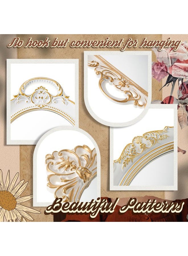 Beeveer 4 Pcs Vintage Gold Mirror Set Including Small Oval Wall Decorative Antique Shield Shape Square Decorative Mirror Jewelry Dresser Organizer Tray for Bedroom Wedding Victorian Decor(White) - Image 3