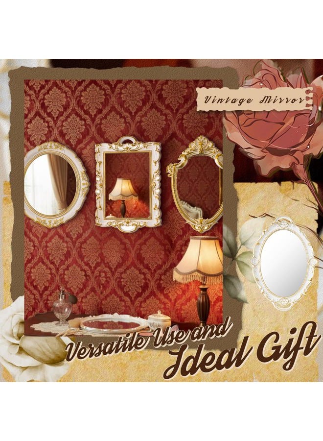 Beeveer 4 Pcs Vintage Gold Mirror Set Including Small Oval Wall Decorative Antique Shield Shape Square Decorative Mirror Jewelry Dresser Organizer Tray for Bedroom Wedding Victorian Decor(White) - Image 5