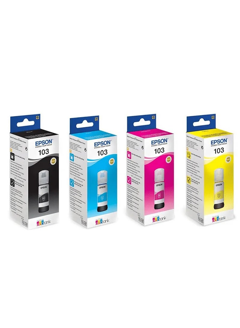 EPSON Pack of 4 Original 103 Ink Bottle Set Black, Cyan, Yellow & Magenta Colourful - Image 1
