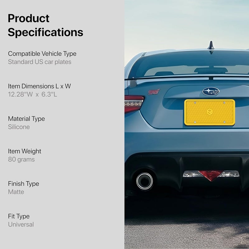 إطار لوحة ترخيص سيليكوني من Rightcar Solutions مقاوم للصدأ، مقاوم للاهتزاز، مقاوم للعوامل الجوية، حامل لوحة ترخيص عالمي للأمام أو الخلف، قانوني للشارع، لا عائق - أصفر تركيب عالمي بسيط - Image 2