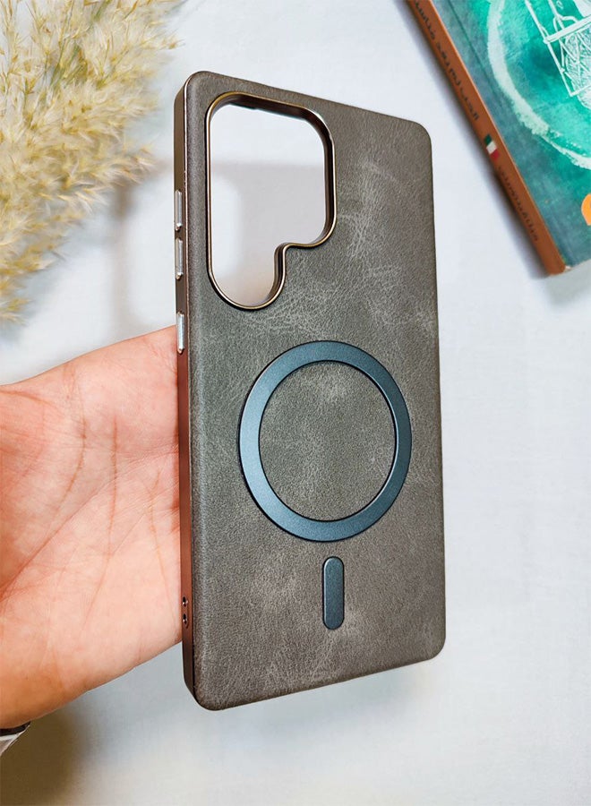 Leather Case CompatibleWith Phone Samsung Galaxy S25 Ultra, Supports MagSafe Wireless Charging, Shock-Resistant Cover, Made Of Premium Leather That Acquires A Natural Patina Over Time, Raised Camera Protector Protects The Lens Assembly, With Inner Lining, For Phone Samsung Galaxy S25 Ultra - Gray - Image 5