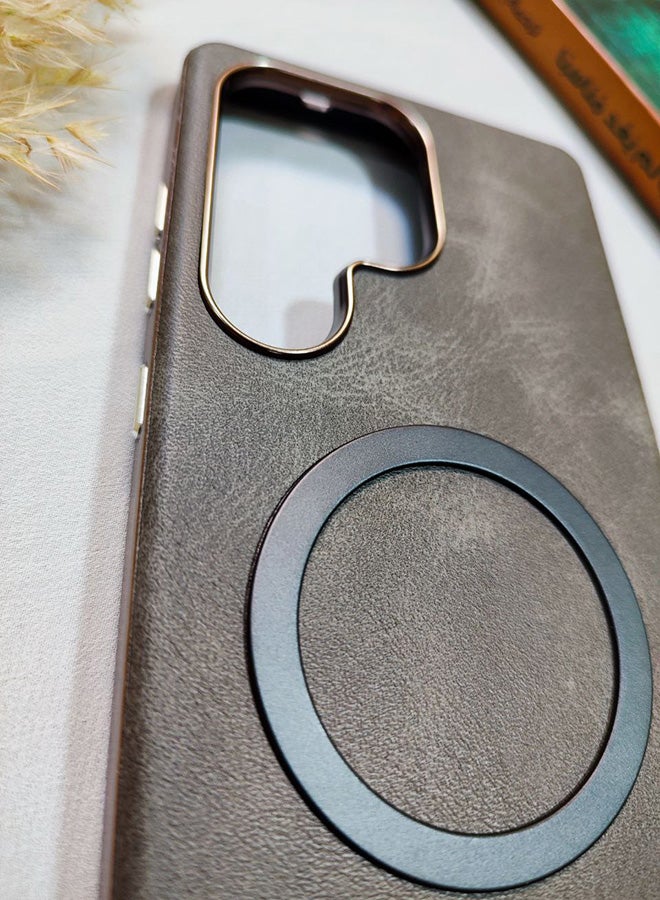 Leather Case CompatibleWith Phone Samsung Galaxy S25 Ultra, Supports MagSafe Wireless Charging, Shock-Resistant Cover, Made Of Premium Leather That Acquires A Natural Patina Over Time, Raised Camera Protector Protects The Lens Assembly, With Inner Lining, For Phone Samsung Galaxy S25 Ultra - Gray - Image 4