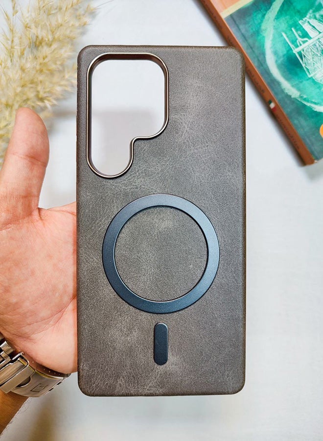 Leather Case CompatibleWith Phone Samsung Galaxy S25 Ultra, Supports MagSafe Wireless Charging, Shock-Resistant Cover, Made Of Premium Leather That Acquires A Natural Patina Over Time, Raised Camera Protector Protects The Lens Assembly, With Inner Lining, For Phone Samsung Galaxy S25 Ultra - Gray - Image 1