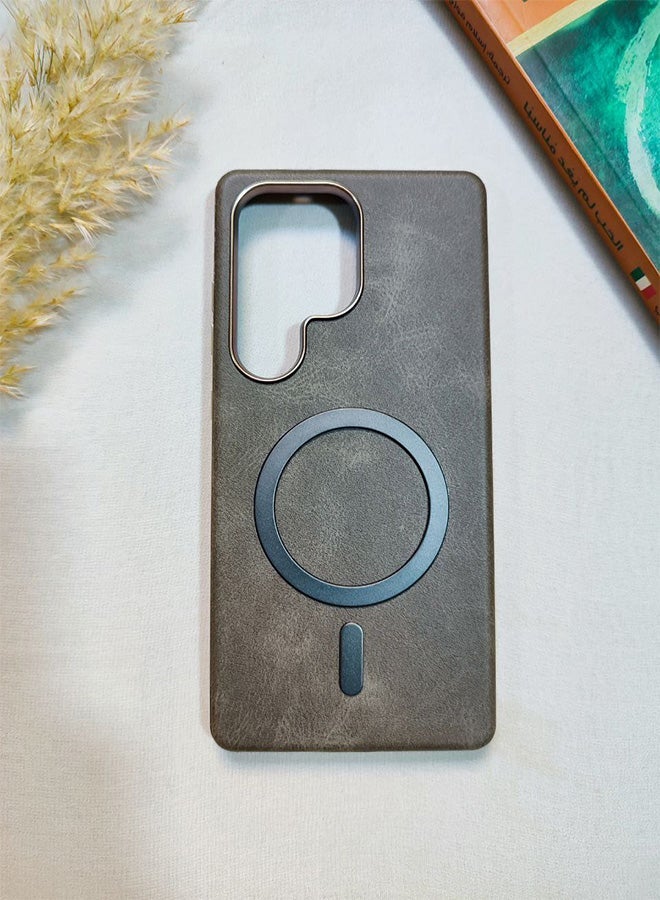 Leather Case CompatibleWith Phone Samsung Galaxy S25 Ultra, Supports MagSafe Wireless Charging, Shock-Resistant Cover, Made Of Premium Leather That Acquires A Natural Patina Over Time, Raised Camera Protector Protects The Lens Assembly, With Inner Lining, For Phone Samsung Galaxy S25 Ultra - Gray - Image 2