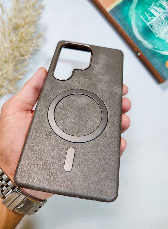 Leather Case CompatibleWith Phone Samsung Galaxy S25 Ultra, Supports MagSafe Wireless Charging, Shock-Resistant Cover, Made Of Premium Leather That Acquires A Natural Patina Over Time, Raised Camera Protector Protects The Lens Assembly, With Inner Lining, For Phone Samsung Galaxy S25 Ultra - Gray - Image 3