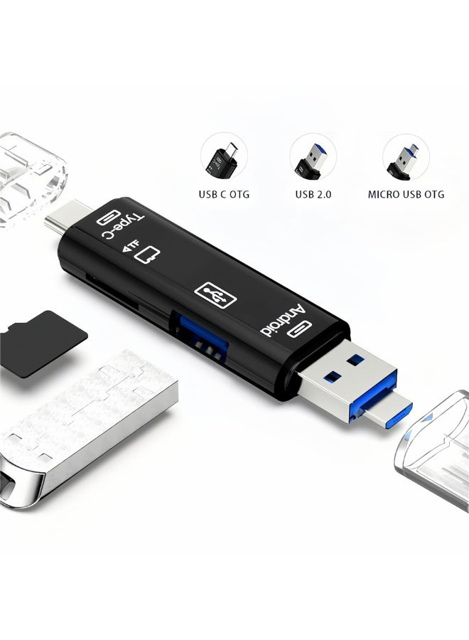 قارئ بطاقات USB OTG متعدد الوظائف 5 في 1 - محول USB 2.0 / Micro-USB / Type-C / بطاقة SD لأجهزة أندرويد والكمبيوتر - قطعة واحدة - Image 5
