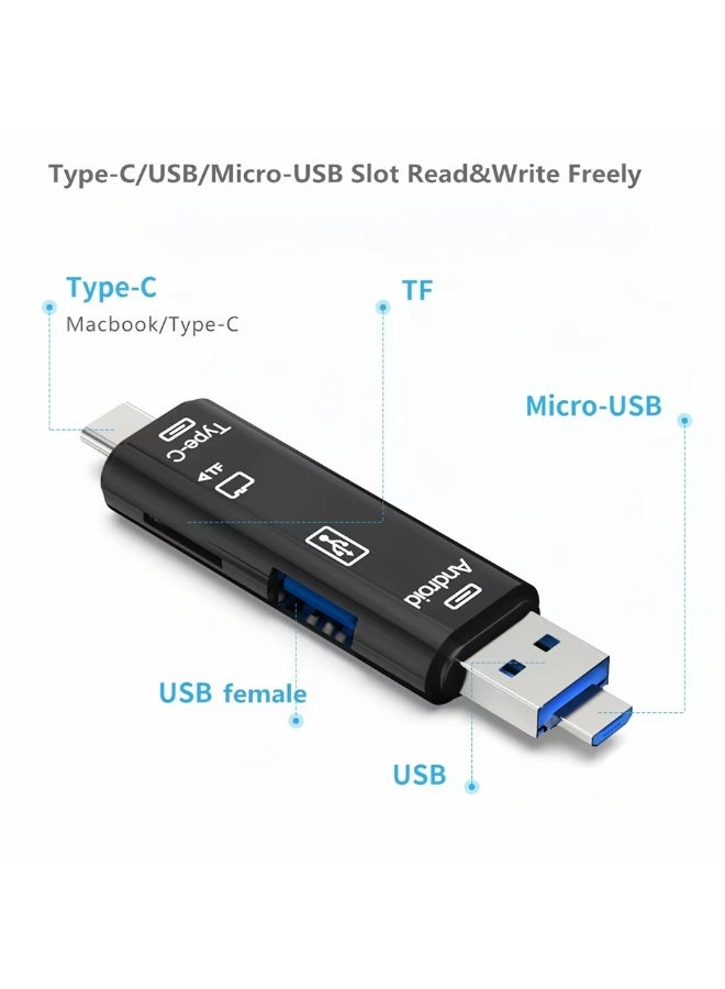 قارئ بطاقات USB OTG متعدد الوظائف 5 في 1 - محول USB 2.0 / Micro-USB / Type-C / بطاقة SD لأجهزة أندرويد والكمبيوتر - قطعة واحدة - Image 4