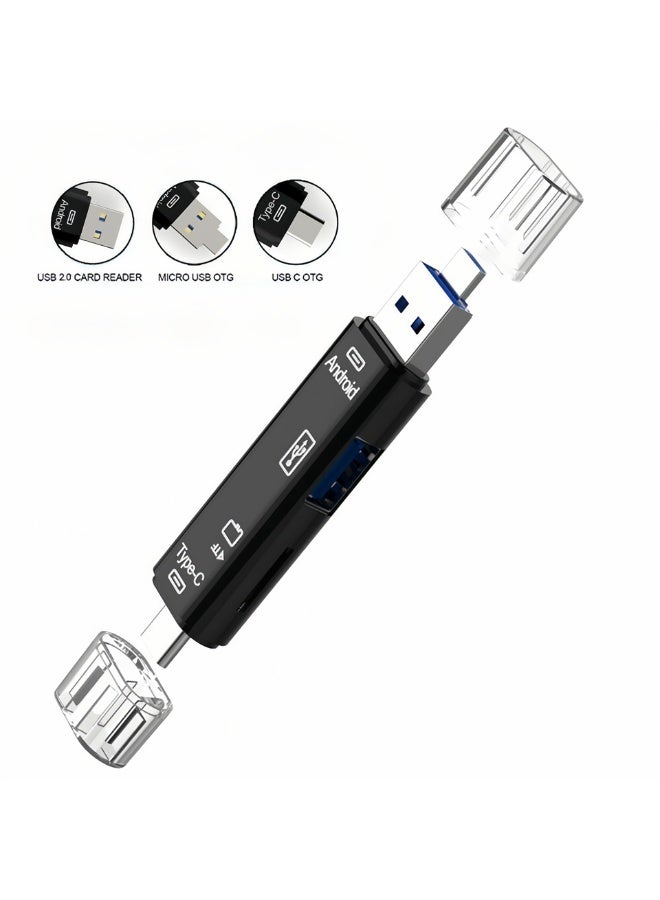 قارئ بطاقات USB OTG متعدد الوظائف 5 في 1 - محول USB 2.0 / Micro-USB / Type-C / بطاقة SD لأجهزة أندرويد والكمبيوتر - قطعة واحدة - Image 1