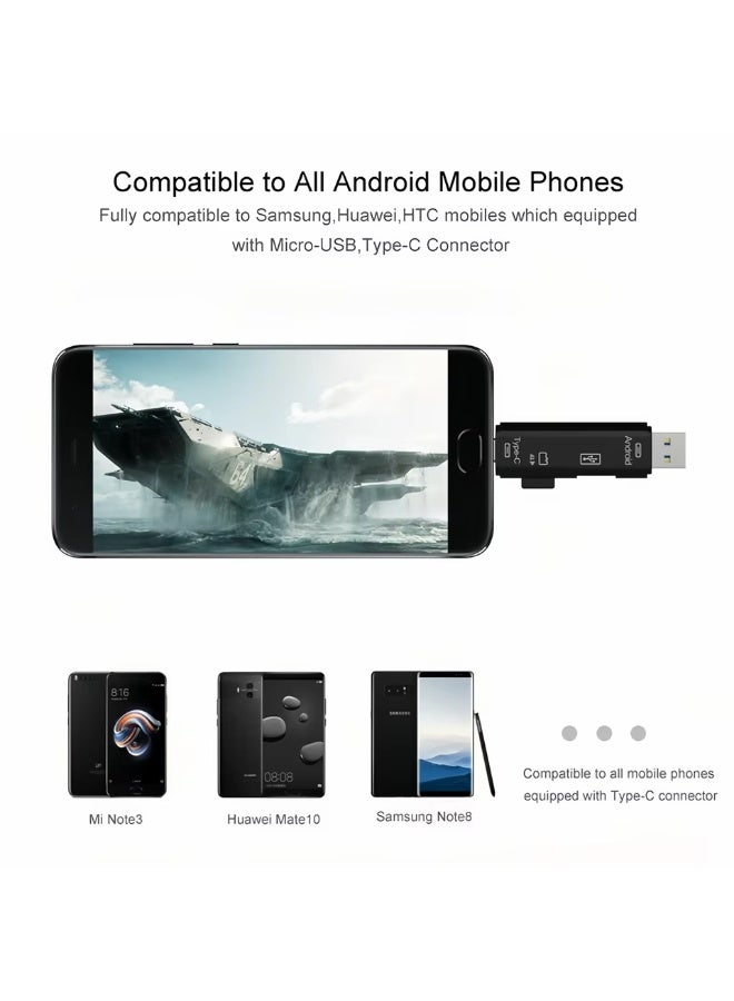 قارئ بطاقات USB OTG متعدد الوظائف 5 في 1 - محول USB 2.0 / Micro-USB / Type-C / بطاقة SD لأجهزة أندرويد والكمبيوتر - قطعة واحدة - Image 2