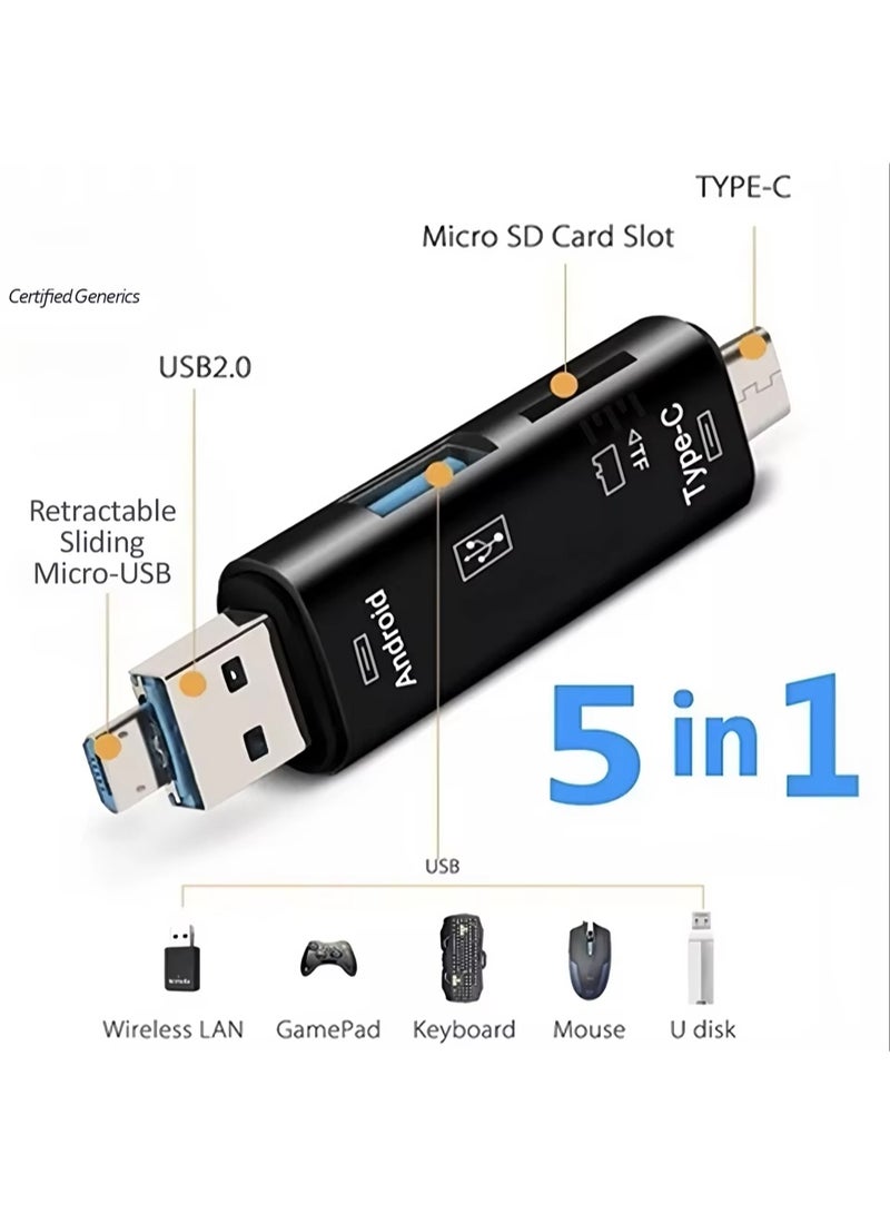قارئ بطاقات USB OTG متعدد الوظائف 5 في 1 - محول USB 2.0 / Micro-USB / Type-C / بطاقة SD لأجهزة أندرويد والكمبيوتر - قطعة واحدة - Image 3