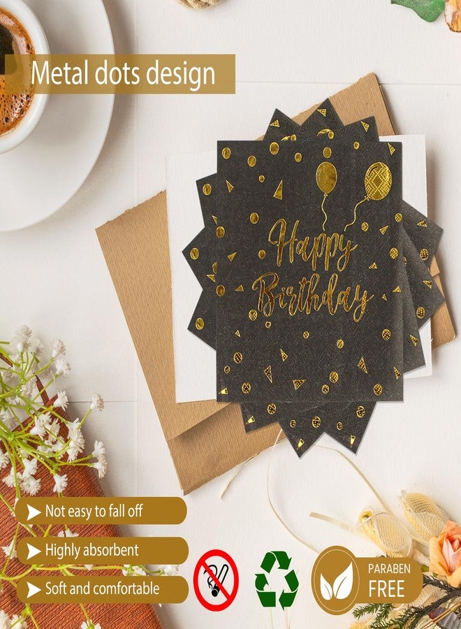 KFJBPB 48 قطعة من أطباق ومناديل عيد ميلاد سعيد، أطباق ومناديل ورقية للاستخدام مرة واحدة باللونين الأسود والذهبي مع شوك، طقم أدوات مائدة لتزيين حفلات أعياد الميلاد لـ 16 ضيفًا (عيد ميلاد أسود) - Image 4