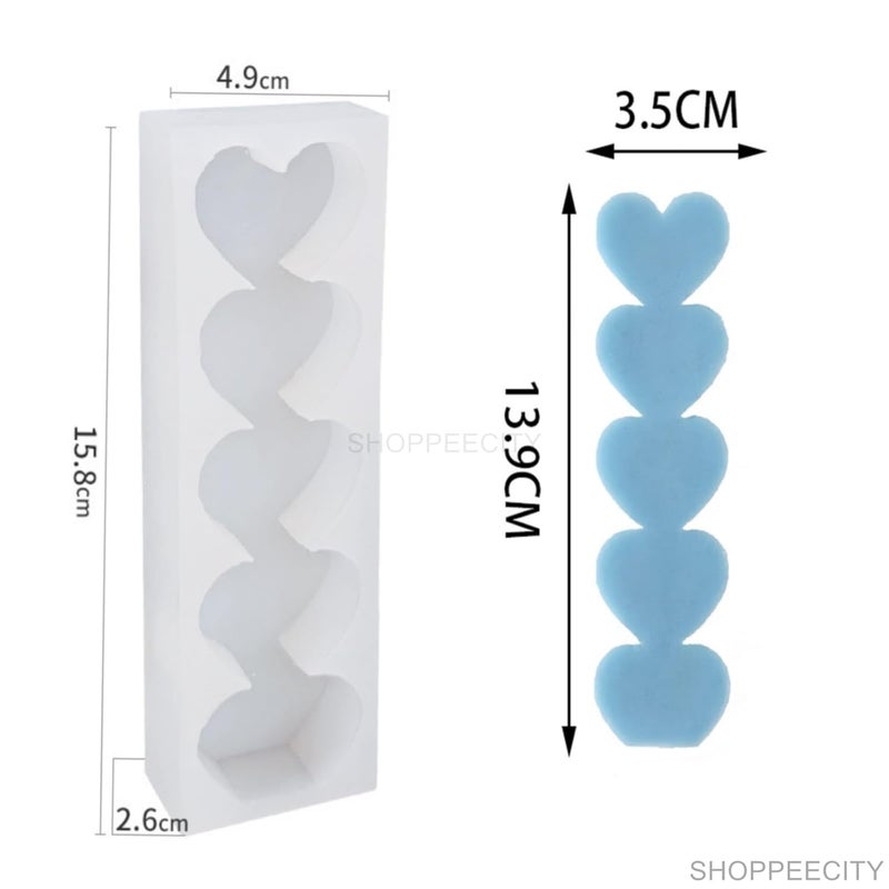 Shoppeecity Heart Shape Pillar Resin Candle Molds I Love 3D Fondant Silicone Wax Mould I for Handmade Candles Ornament Making Aromatherapy Mousse Dessert Soap Cake DIY Decorating Art Crafts 5 Cavity Large - Image 4