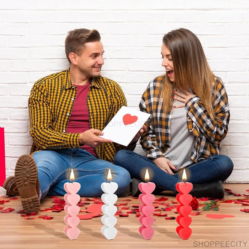 Shoppeecity Heart Shape Pillar Resin Candle Molds I Love 3D Fondant Silicone Wax Mould I for Handmade Candles Ornament Making Aromatherapy Mousse Dessert Soap Cake DIY Decorating Art Crafts 5 Cavity Large - Image 3