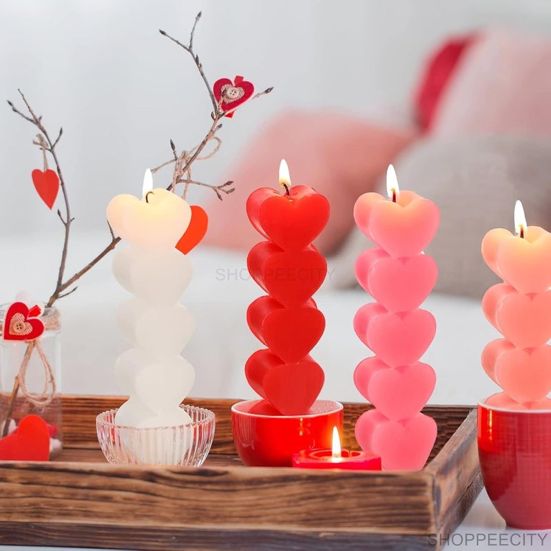 Shoppeecity Heart Shape Pillar Resin Candle Molds I Love 3D Fondant Silicone Wax Mould I for Handmade Candles Ornament Making Aromatherapy Mousse Dessert Soap Cake DIY Decorating Art Crafts 5 Cavity Large - Image 5