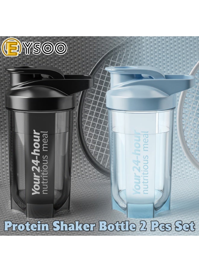 EYSOO Protein Shaker Bottle 2 Pack 500ml / 17oz Shaker Bottle for Protein Mixes Leakproof Protein Shaker BPA Free Gym Shaker Cup (Black & Blue) - Image 2