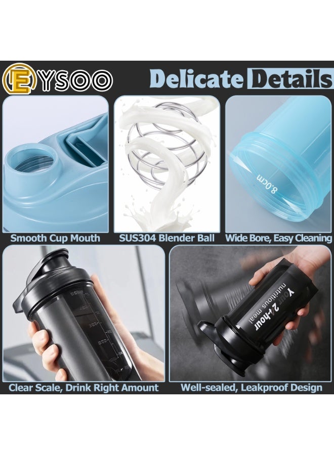 EYSOO Protein Shaker Bottle 2 Pack 500ml / 17oz Shaker Bottle for Protein Mixes Leakproof Protein Shaker BPA Free Gym Shaker Cup (Black & Blue) - Image 4