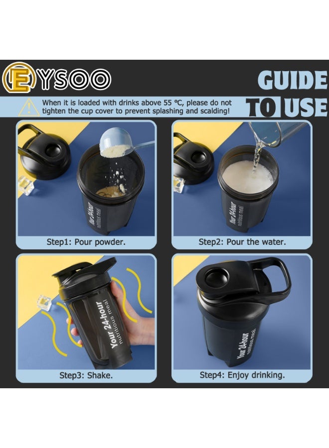 EYSOO Protein Shaker Bottle 2 Pack 500ml / 17oz Shaker Bottle for Protein Mixes Leakproof Protein Shaker BPA Free Gym Shaker Cup (Black & Blue) - Image 3