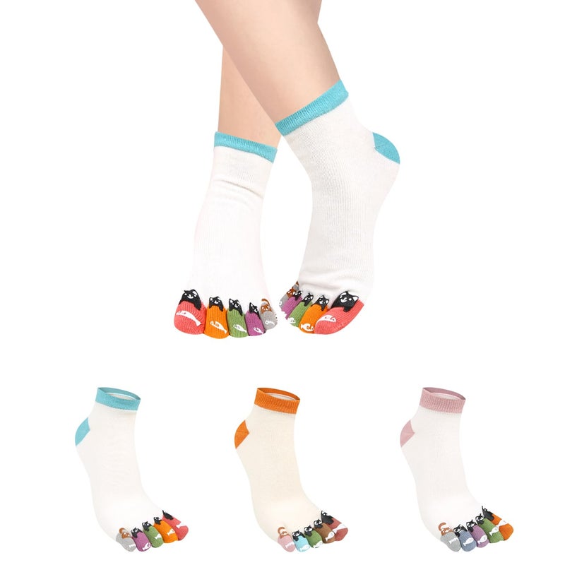 Benefeet Sox Funny Cat Toe Socks Women Cute Cat Five Finger Socks for Girls Novelty Cat Gifts for Cat Lover Athletic Running Toe Seperated Cotton Crew Socks Holiday Toe Socks 3 Pack, Cats - Image 4