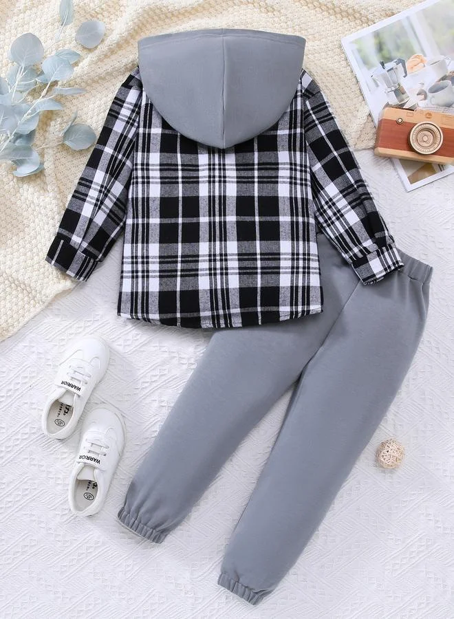 تايك تو Take Two Boys Grey Checkered Shirt and Joggers Set