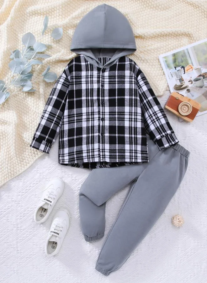 تايك تو Take Two Boys Grey Checkered Shirt and Joggers Set