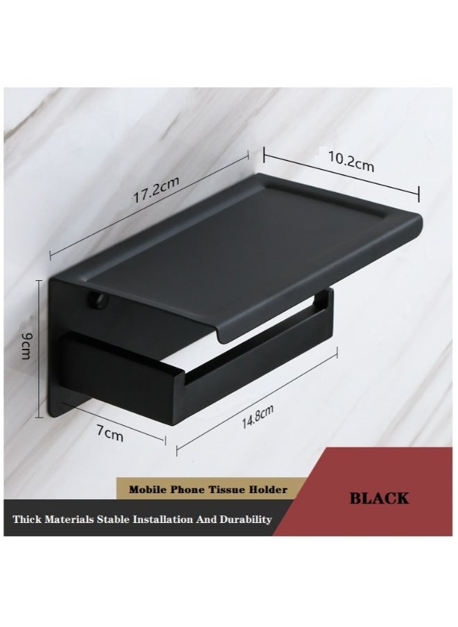 Generic Stainless Steel Toilet Paper Holder Toilet Mobile Phone Holder Black With Cover  - Image 2