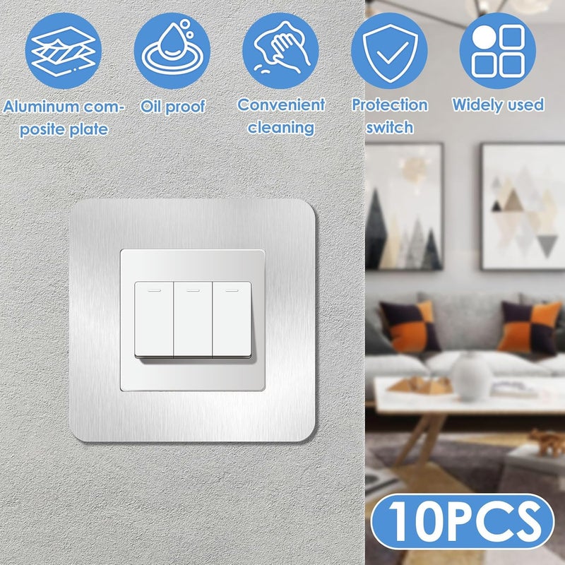 windforgecraft 10Pcs Light Switch Cover Plates, Universal Light Switch Stickers Single Light Switch Cover Sticker Silver Light Switch Surround Cover Wall Socket Stickers with 40 Adhesive for Home Decoration - Image 2