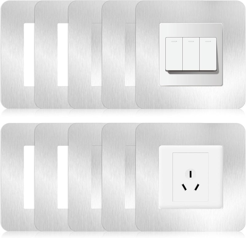windforgecraft 10Pcs Light Switch Cover Plates, Universal Light Switch Stickers Single Light Switch Cover Sticker Silver Light Switch Surround Cover Wall Socket Stickers with 40 Adhesive for Home Decoration - Image 1