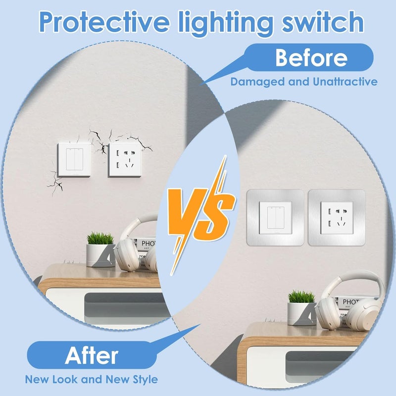 windforgecraft 10Pcs Light Switch Cover Plates, Universal Light Switch Stickers Single Light Switch Cover Sticker Silver Light Switch Surround Cover Wall Socket Stickers with 40 Adhesive for Home Decoration - Image 5