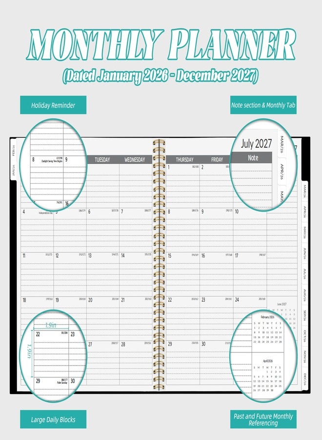 Chambom 2026-2027 Monthly Planner 2 Year Monthly Planner/Calendar 2026-2027, 24 Months Calendar Planner Jan 2026 - Dec 2027, 9" x 11", Tabs, Double-Side Pocket, Holidays, Thick Paper - Image 3