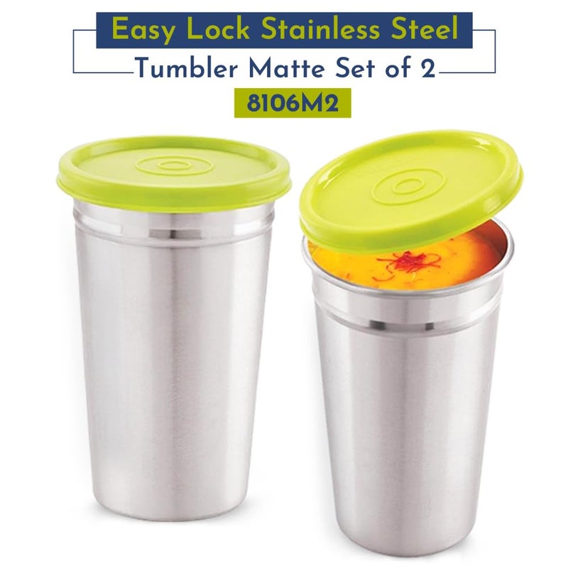 Magnus Easy Lock Tumbler with Lid | 350 ml | Stainless Steel Water Bottle | 100% Spill-Proof & Airtight | Suitable for Adults, Kids, and Toddlers | Portable Kitchen Set (Pack of 2, Silver) - Image 2