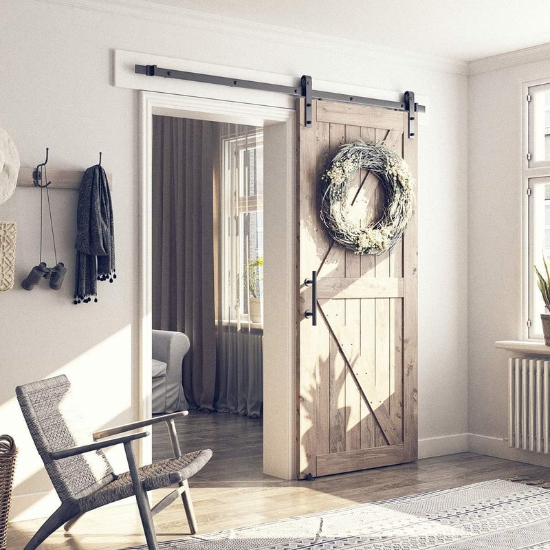 SMARTSTANDARD 6.6FT Sliding Barn Door Hardware Kit (Include 6.6ft Track Kit & Pull Handle Set & Floor Guide), Smoothly and Quietly, Easy to Install, Fit 36"-40" Wide Door Panel (J Shape) - Image 2