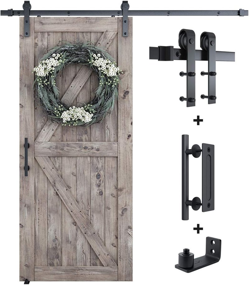 SMARTSTANDARD 6.6FT Sliding Barn Door Hardware Kit (Include 6.6ft Track Kit & Pull Handle Set & Floor Guide), Smoothly and Quietly, Easy to Install, Fit 36"-40" Wide Door Panel (J Shape) - Image 1