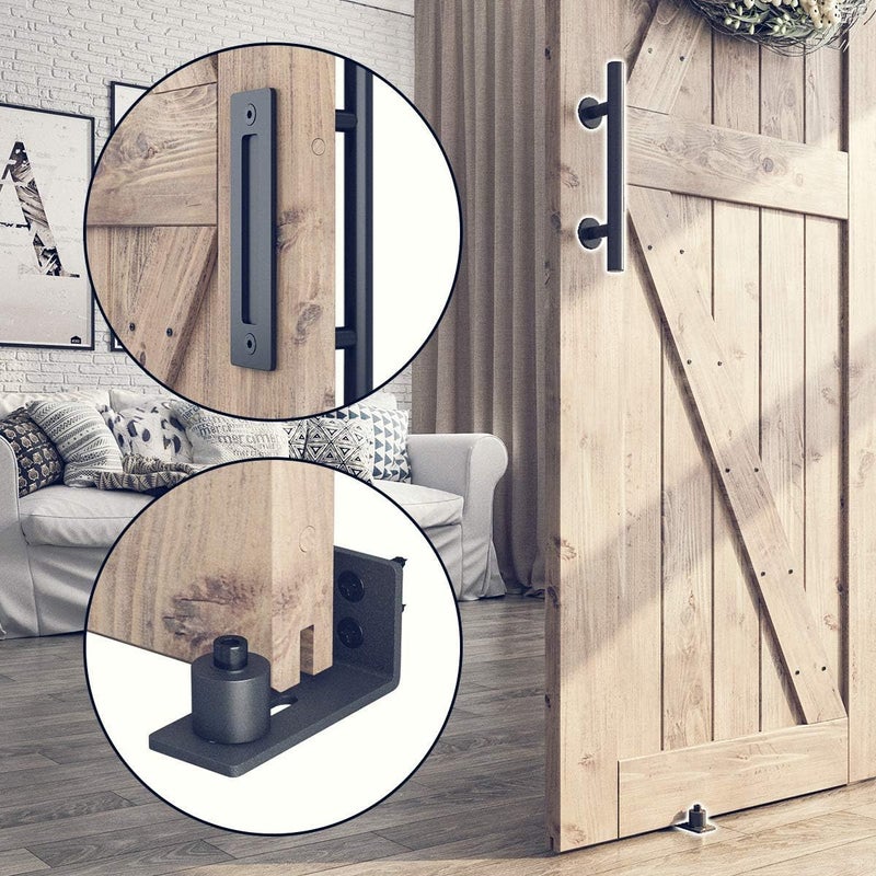 SMARTSTANDARD 6.6FT Sliding Barn Door Hardware Kit (Include 6.6ft Track Kit & Pull Handle Set & Floor Guide), Smoothly and Quietly, Easy to Install, Fit 36"-40" Wide Door Panel (J Shape) - Image 5