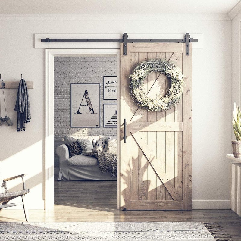 SMARTSTANDARD 6.6FT Sliding Barn Door Hardware Kit (Include 6.6ft Track Kit & Pull Handle Set & Floor Guide), Smoothly and Quietly, Easy to Install, Fit 36"-40" Wide Door Panel (J Shape) - Image 3