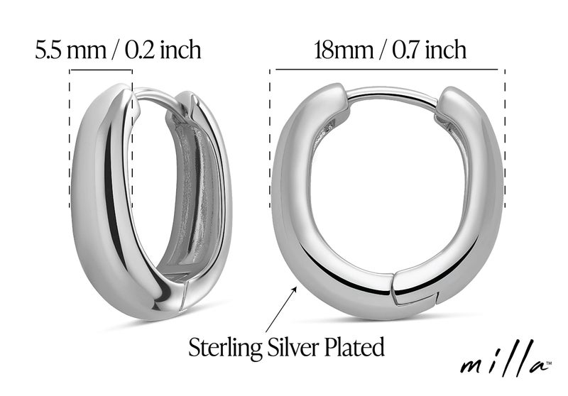 MILLA Sterling Silver Huggie Earrings for Women Multipack & Individuals - Ear Huggers Earrings for Women Trendy Y2K Earrings, Preppy Earrings - Lightweight & Hypoallergenic (18 mm - 0.7 in) - Image 3