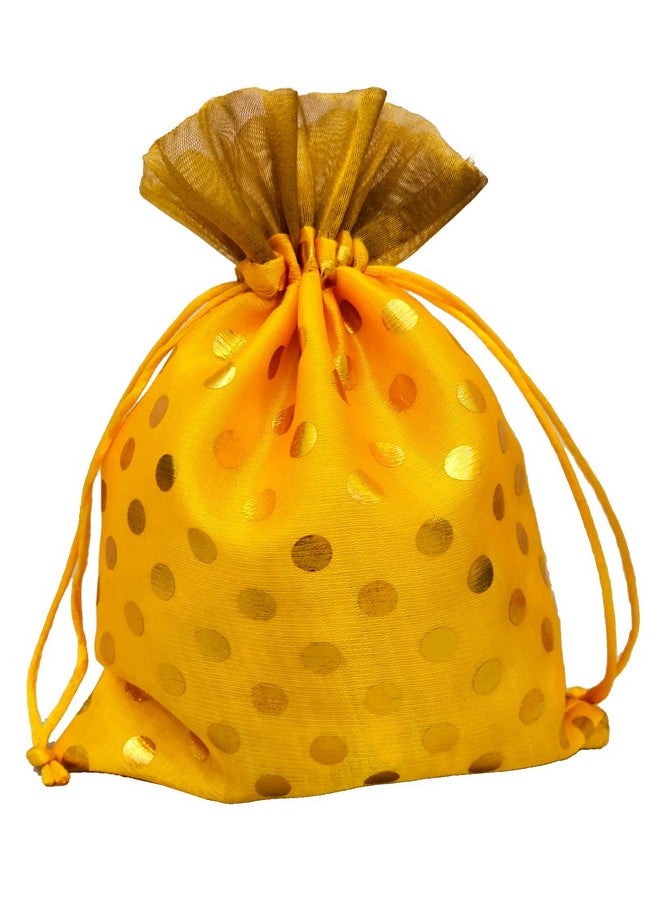 3A FEATURETAIL Fabric 18Cm X 25Cm Large Polka Dot Drawstring Bags Pouches Potli For Gift Wedding Jewelry Packaging Bridal Party Favors For Women (15Pc Set, Yellow Color With Golden Dot) - Image 3