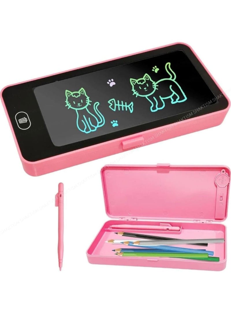 2-in-1 Pencil Case, Geometry Box with LCD Screen, LCD Graphic Writing Tablet with Pen Case, Magic Pen Box with LCD Board, Drawing Pen Bag. Kids Pencil Case with LCD Screen and Writing Pen with Erase Button, Kids Birthday Gift "Pink" - Image 1