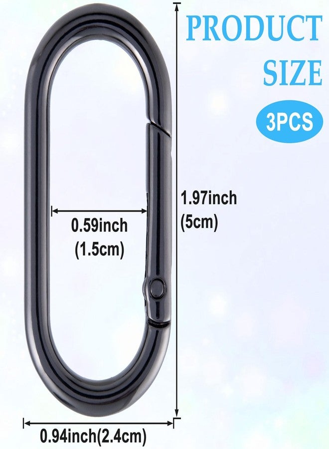 STSTR 3 PCS Oval Spring Ring Clips, Metal Keyring Purse Clip, Heavy Duty Opening O Ring Carabiner for Keychains, Buckle Clasp for Backpacks, Purse, Keys, Bag Strap (1.97 × 0.94 Inch), Black, 1.5 inch - Image 2