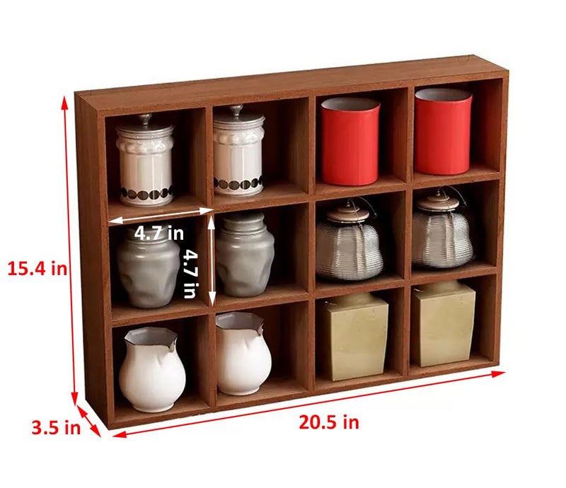 AZOFIA Shadow Box Display Shelf, Wall Mounted Wooden Hanging Display Shelf Floating Shelf Perfect for Little Figurines, Multi-Slot Wall Collection Freestanding Farmhouse Decor Display Case (Brown, 12 Slot) - Image 2