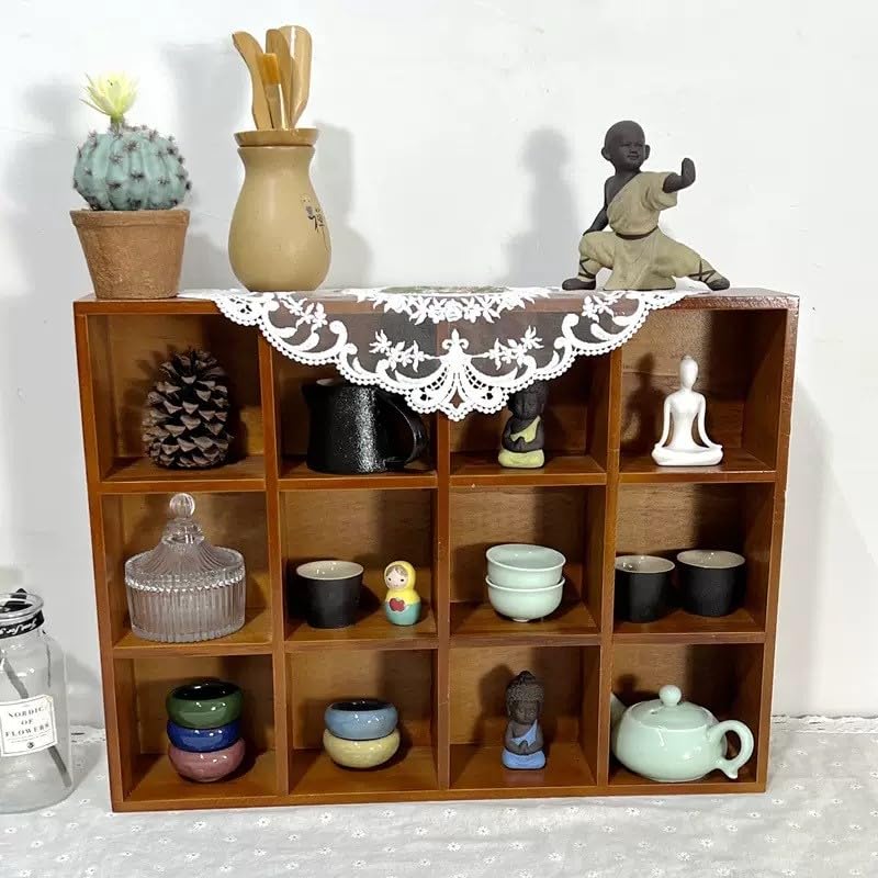 AZOFIA Shadow Box Display Shelf, Wall Mounted Wooden Hanging Display Shelf Floating Shelf Perfect for Little Figurines, Multi-Slot Wall Collection Freestanding Farmhouse Decor Display Case (Brown, 12 Slot) - Image 5