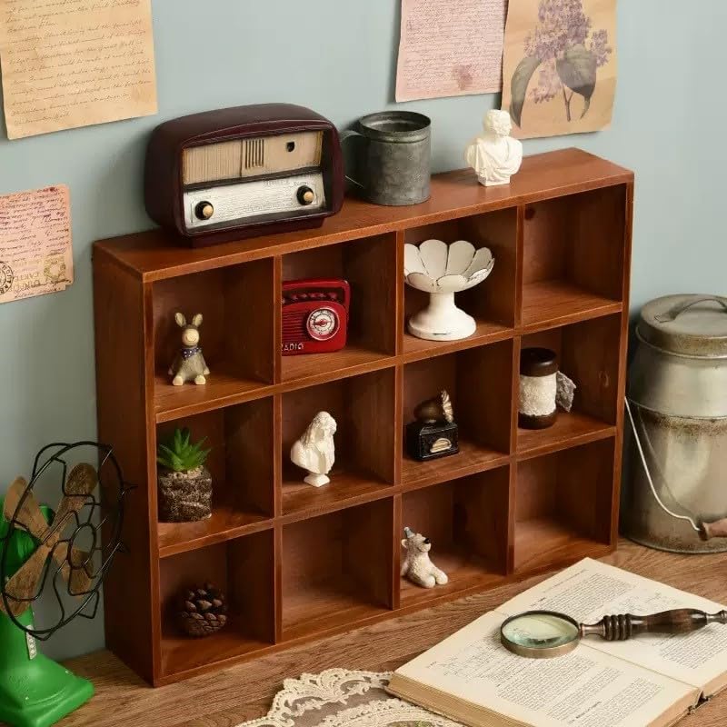 AZOFIA Shadow Box Display Shelf, Wall Mounted Wooden Hanging Display Shelf Floating Shelf Perfect for Little Figurines, Multi-Slot Wall Collection Freestanding Farmhouse Decor Display Case (Brown, 12 Slot) - Image 4