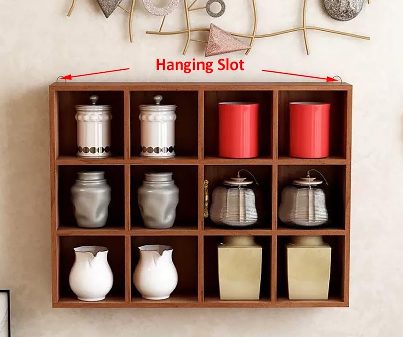 AZOFIA Shadow Box Display Shelf, Wall Mounted Wooden Hanging Display Shelf Floating Shelf Perfect for Little Figurines, Multi-Slot Wall Collection Freestanding Farmhouse Decor Display Case (Brown, 12 Slot) - Image 3